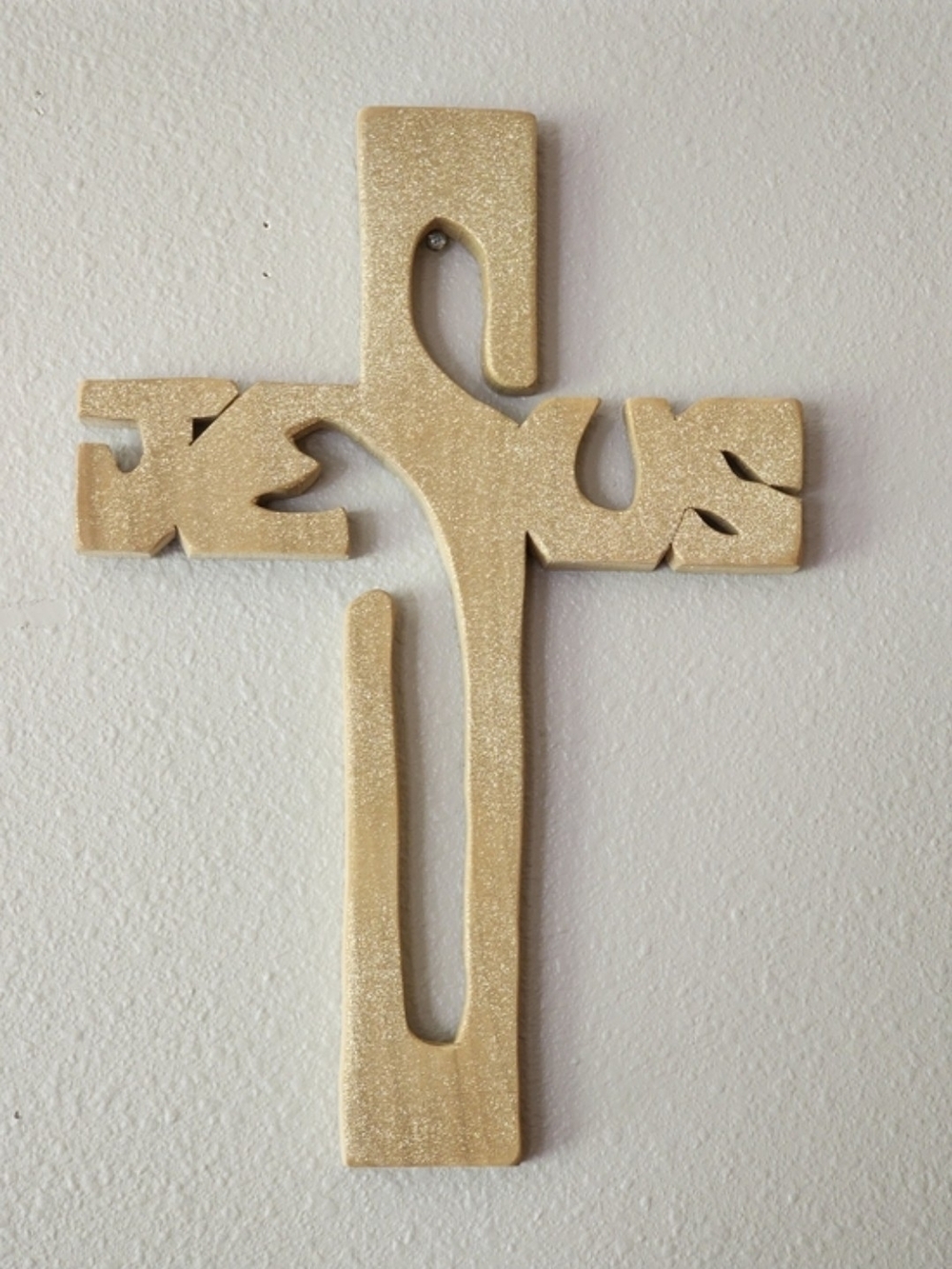 Hand Crafted Decorative Wood Cross Wall Accent - Glitter Jesus